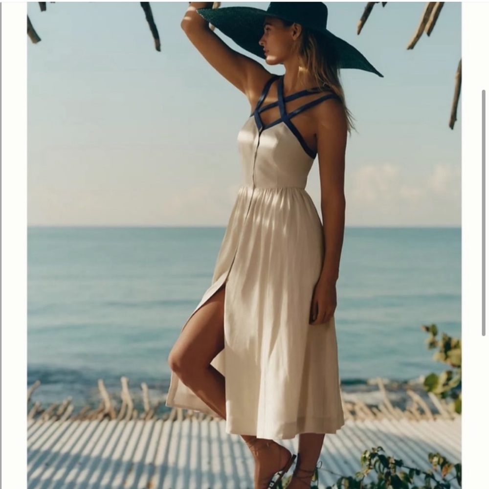 Mauve by Anthropologie midi white and navy dress